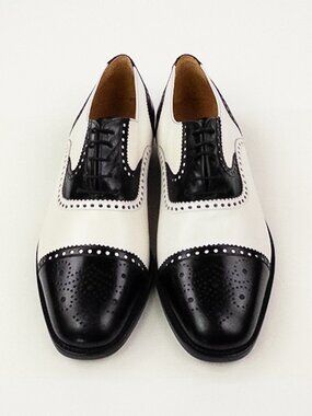 Magnanni Black White Two-Tone Cap Toe Brogue Derby Shoes 9.5 Wide NWT